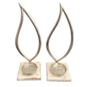 Set Of 2 Rustic Wood & Metal Flame LED Tea Light Candle Holders 13" Tall